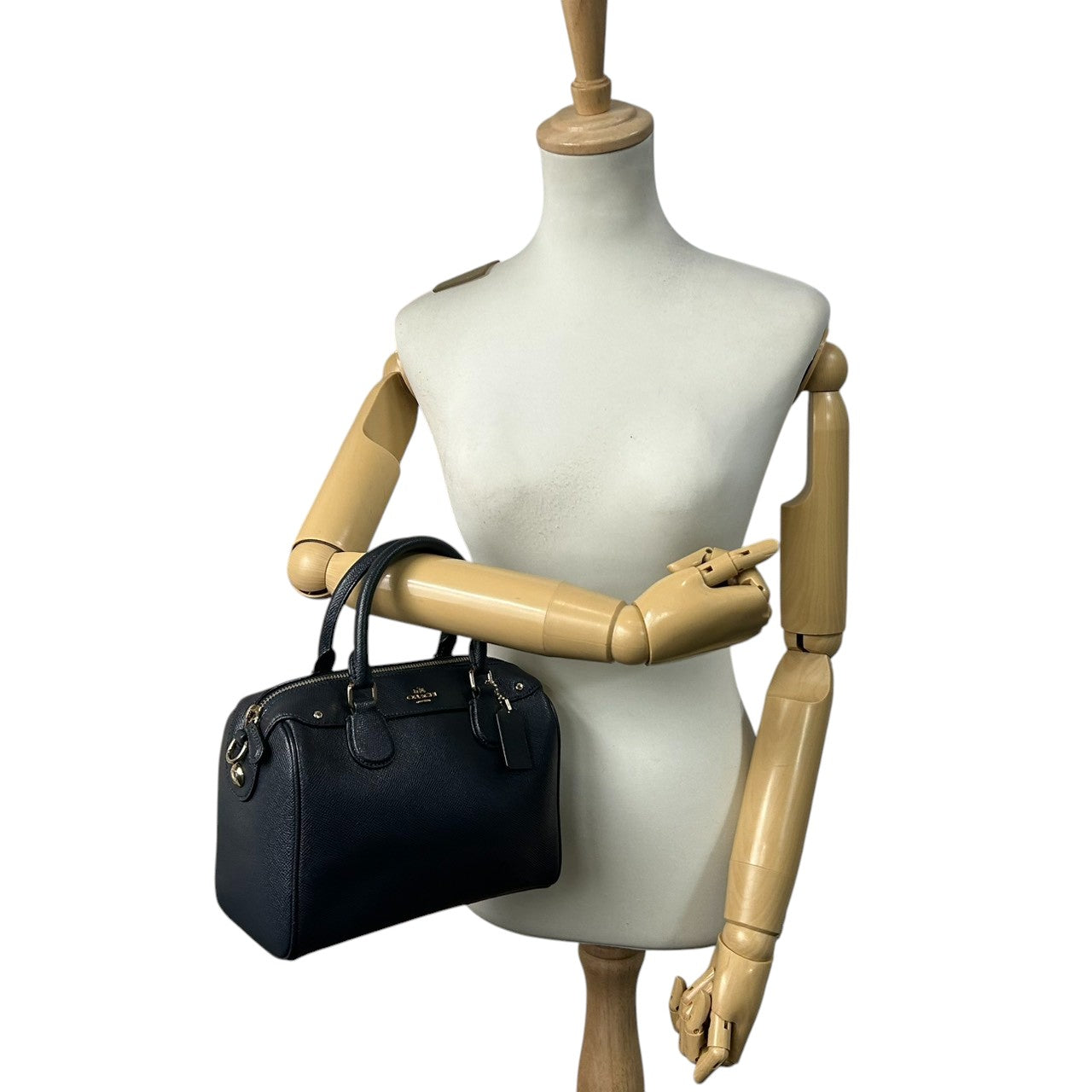 美品 コーチ COACH ミニ ベネット サッチェル 2WAY ショルダーバッグ ハンドバッグ ミニボストン F57521 クロスグレインレザー 本革 ネイビー 紺 ミッドナイト ゴールド金具 斜め掛け クロスボディ レディース 通勤 通学 E6