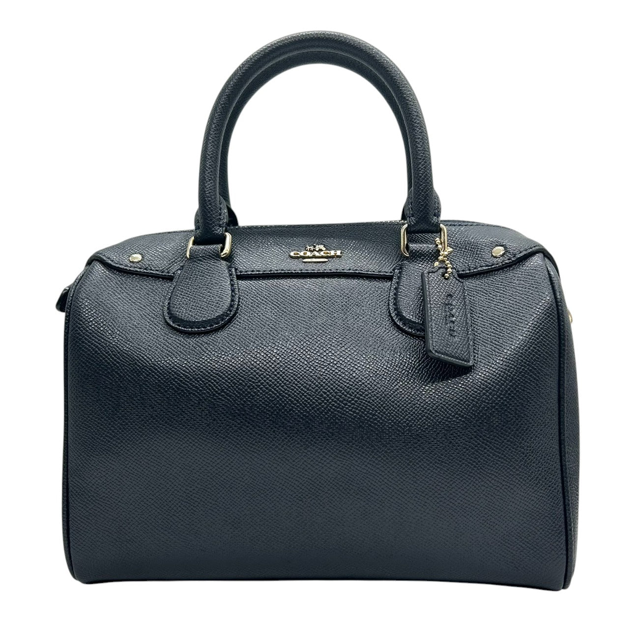 美品 コーチ COACH ミニ ベネット サッチェル 2WAY ショルダーバッグ ハンドバッグ ミニボストン F57521 クロスグレインレザー 本革 ネイビー 紺 ミッドナイト ゴールド金具 斜め掛け クロスボディ レディース 通勤 通学 E6