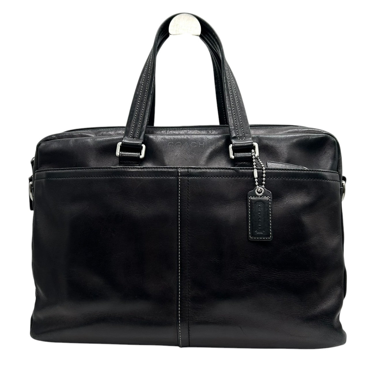 【極 美品】コーチ COACH ビジネスバッグ ブリーフケース 2WAY ショルダーバッグ レザー 本革 ブラック 黒 A4収納可 PC収納 大容量 書類鞄 メンズ 紳士 リクルート オフィス フォーマル シンプル チャーム付き 肩掛け 斜め掛け x2