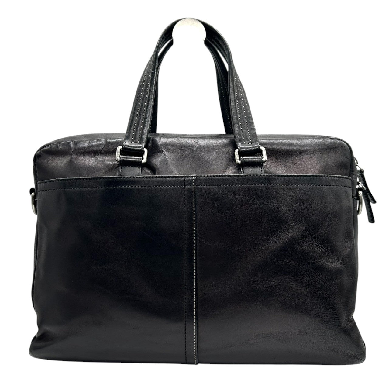【極 美品】コーチ COACH ビジネスバッグ ブリーフケース 2WAY ショルダーバッグ レザー 本革 ブラック 黒 A4収納可 PC収納 大容量 書類鞄 メンズ 紳士 リクルート オフィス フォーマル シンプル チャーム付き 肩掛け 斜め掛け x2