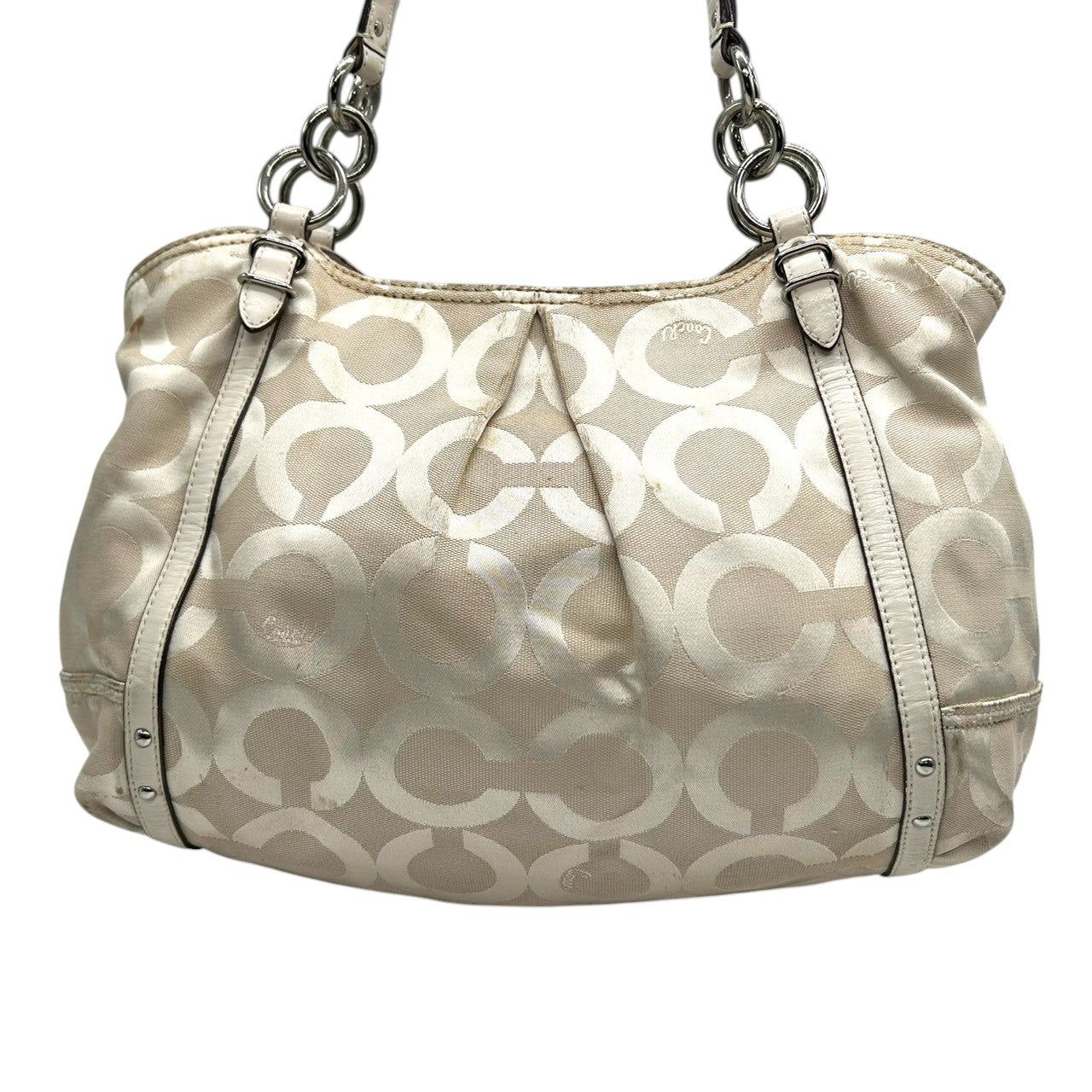 コーチ COACH アレクサンドラ 16233 マディソン オプアート トートバッグ ショルダーバッグ キャンバス レザー ベージュ アイボリー チェーン レディース 肩掛け ワンショルダー 大容量 エレガント ロゴ 鞄 カバン 通勤 通学 E8