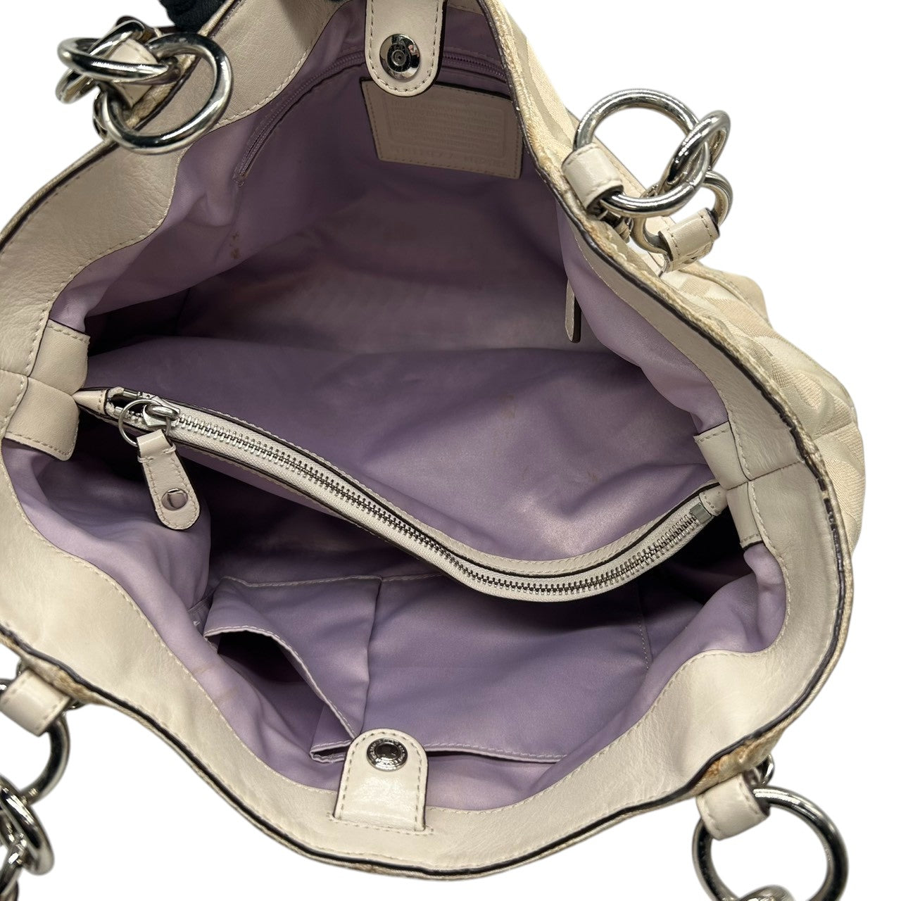 コーチ COACH アレクサンドラ 16233 マディソン オプアート トートバッグ ショルダーバッグ キャンバス レザー ベージュ アイボリー チェーン レディース 肩掛け ワンショルダー 大容量 エレガント ロゴ 鞄 カバン 通勤 通学 E8