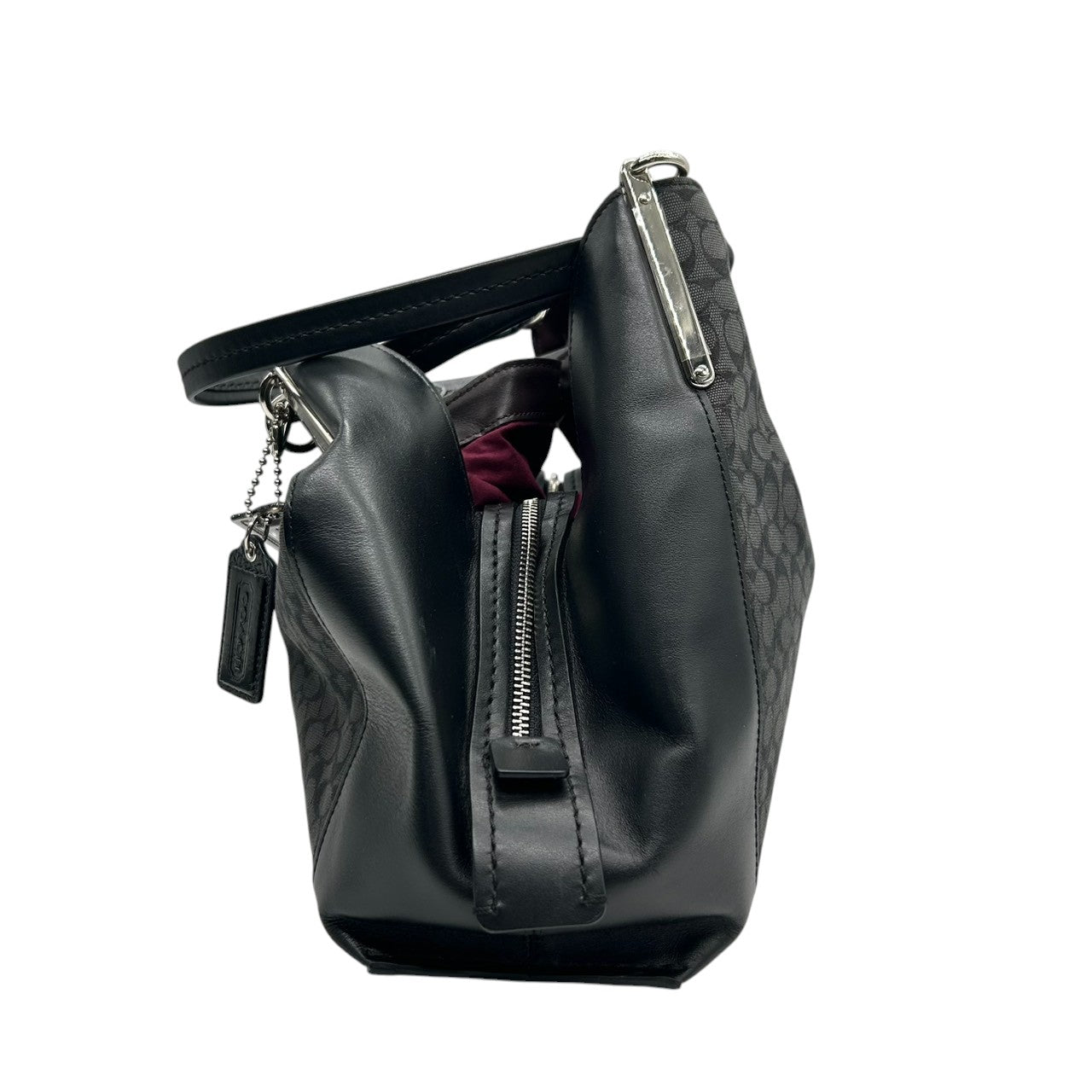 極 美品 コーチ COACH ダルトン 31 Dalton 79697 トートバッグ ショルダーバッグ シグネチャー キャンバス レザー ブラック グレー チェーン レディース 肩掛け A4収納可 鞄 s99