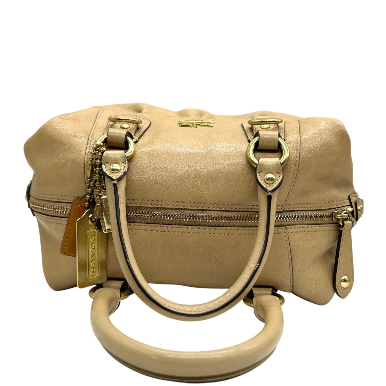 美品 コーチ COACH マディソン サブリナ 12937 ショルダーバッグ ハンドバッグ 2WAY ミニボストン ドクターズバッグ レザー 本革 ベージュ キャメル 馬車金具 ロゴチャーム レディース 肩掛け ワンショルダー 上品 高級 鞄 カバン s85