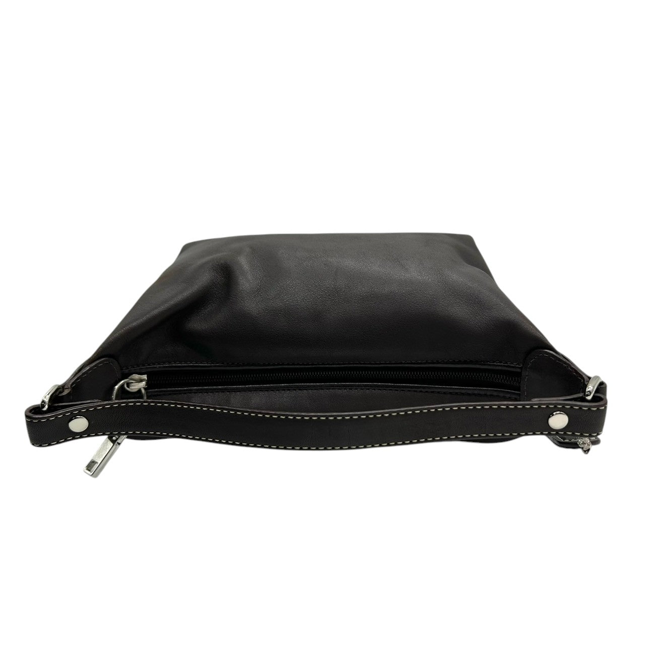 美品 コーチ COACH レザー ハンドバッグ アクセサリーポーチ ミニバッグ 本革 ダークブラウン こげ茶 エンボスロゴ ステッチ レディース ポーチ バニティ 化粧ポーチ サブバッグ シンプル 上品 軽量 お出かけ 鞄 カバン s85