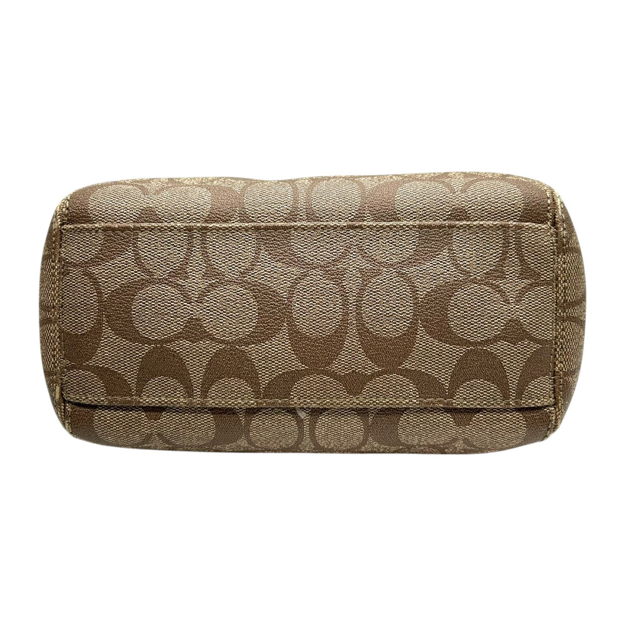 美品 コーチ COACH シグネチャー F20561 2WAY トートバッグ ショルダーバッグ ハンドバッグ 斜め掛け可 PVC レザー 本革 ベージュ ブラウン 茶 ロゴプレート レディース 軽量 撥水 肩掛け キャリーオール 鞄 カバン 通勤 通学 s85