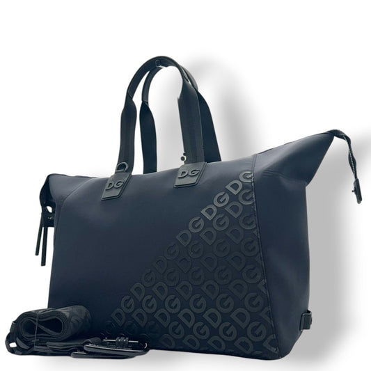 美品 ドルチェアンドガッバーナ Dolce & Gabbana トートバッグ ボストンバッグ 2WAY 斜め掛け可 ナイロン ブラック 黒 DGロゴ ラバーロゴ 大容量 旅行 トラベル ジム メンズ ユニセックス 肩掛け 鞄 カバン X3
