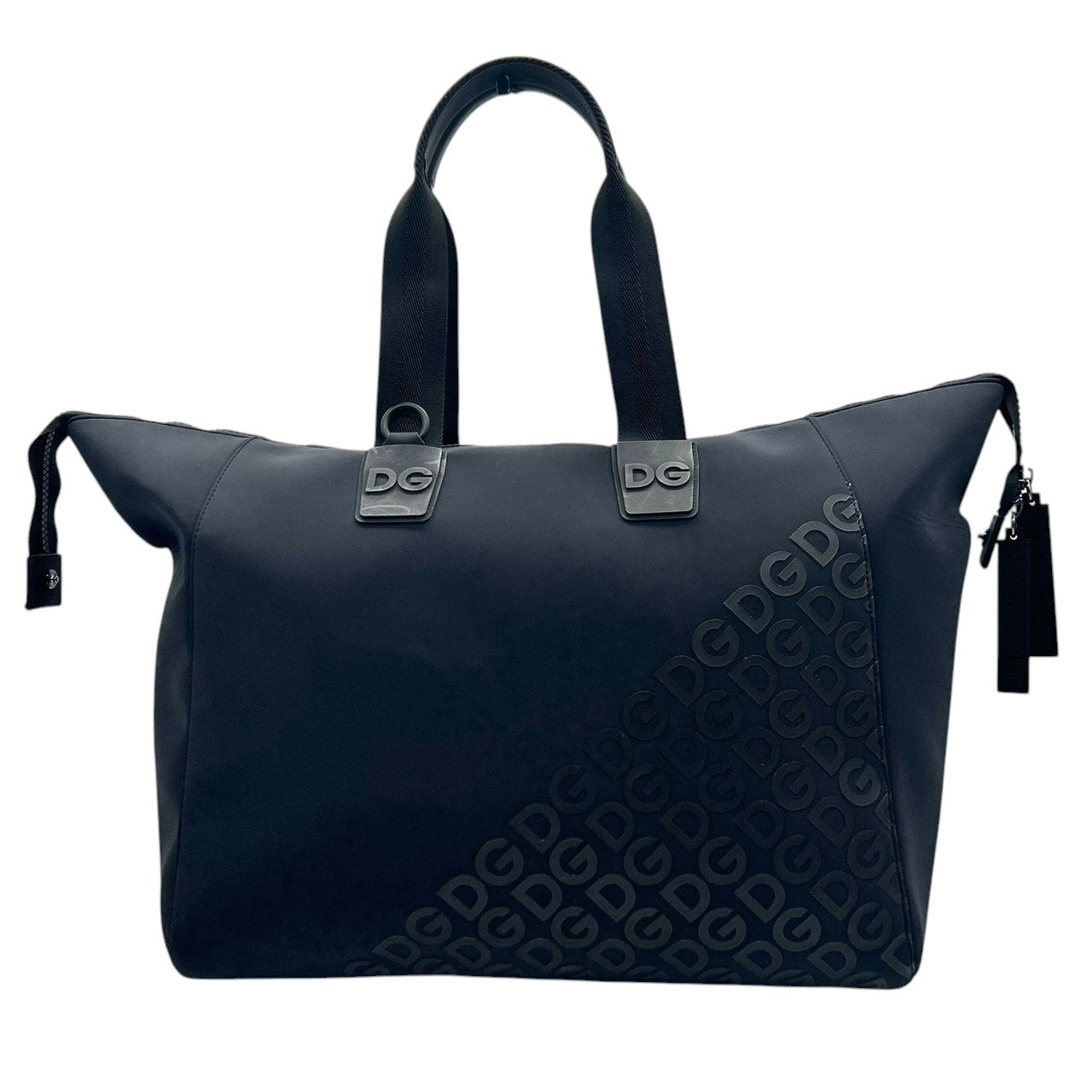 美品 ドルチェアンドガッバーナ Dolce & Gabbana トートバッグ ボストンバッグ 2WAY 斜め掛け可 ナイロン ブラック 黒 DGロゴ ラバーロゴ 大容量 旅行 トラベル ジム メンズ ユニセックス 肩掛け 鞄 カバン X3