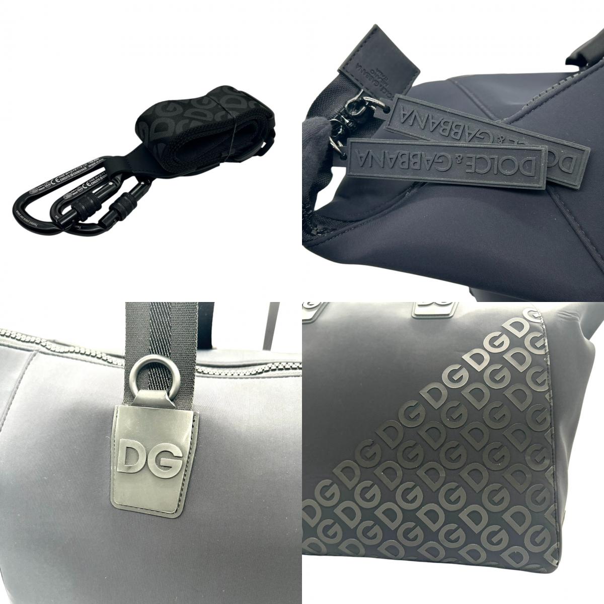 美品 ドルチェアンドガッバーナ Dolce & Gabbana トートバッグ ボストンバッグ 2WAY 斜め掛け可 ナイロン ブラック 黒 DGロゴ ラバーロゴ 大容量 旅行 トラベル ジム メンズ ユニセックス 肩掛け 鞄 カバン X3