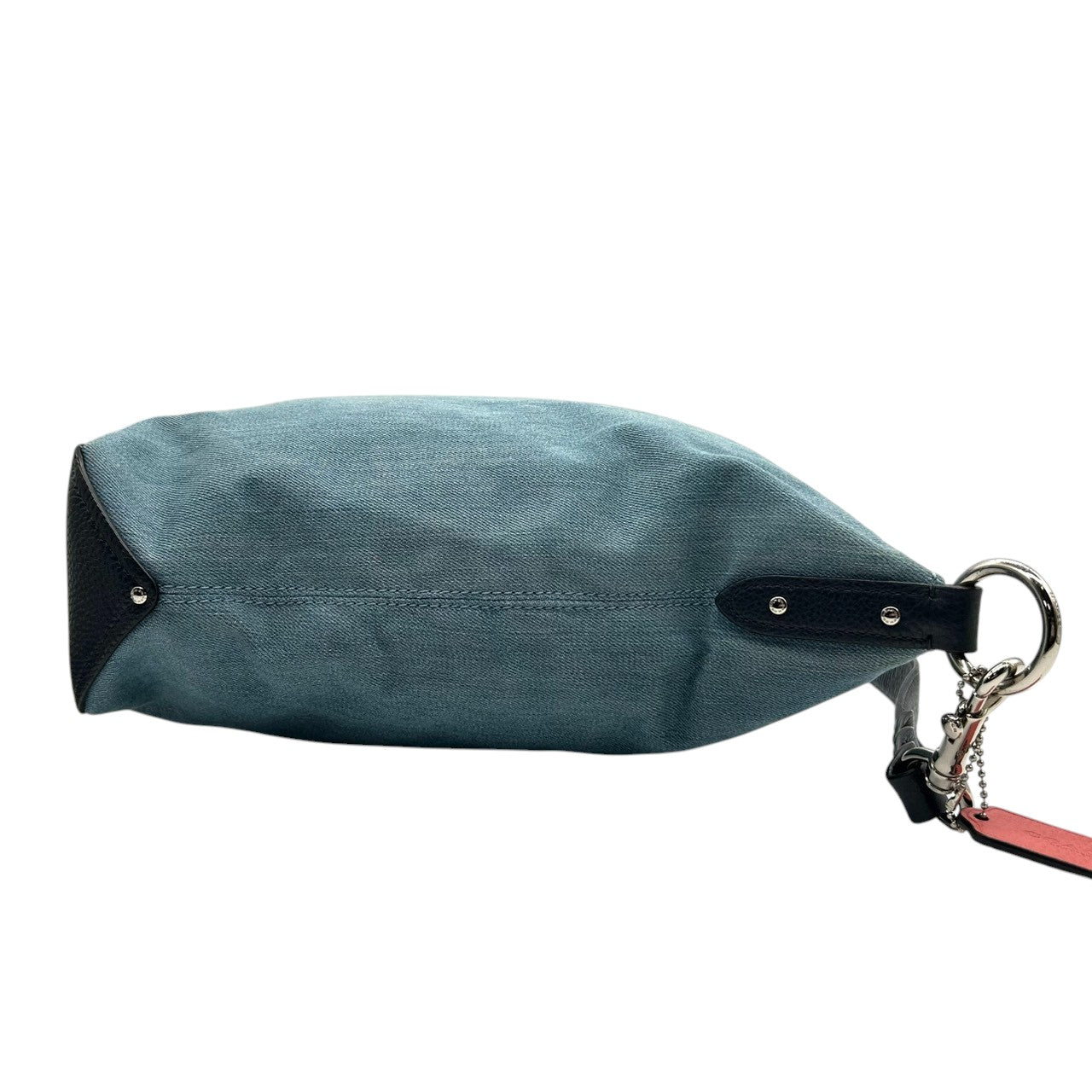 美品 コーチ COACH デニム 91452 ショルダーバッグ ハンドバッグ 2WAY 斜め掛け可 編み込みハンドル レザー 本革 ライトブルー ネイビー 紺 シルバー金具 馬車ロゴ レディース 肩掛け ワンショルダー A4収納可 軽量 鞄 カバン s57