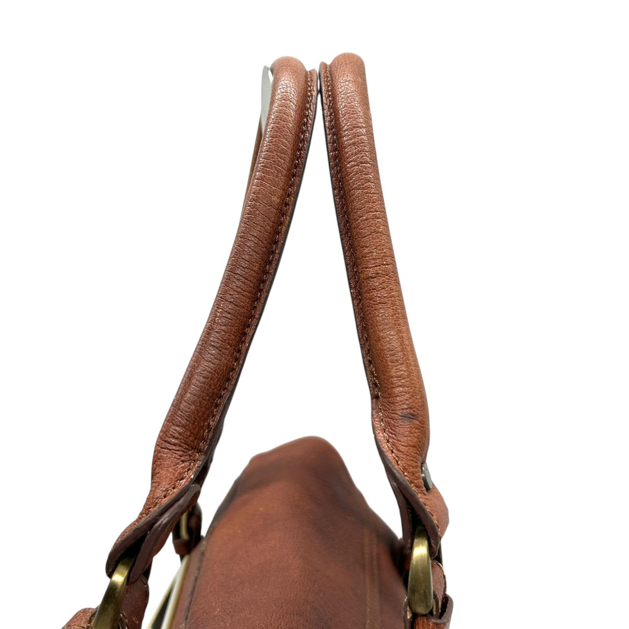 バイオレットハンガー Violet Hanger ハンドバッグ トートバッグ レザー 本革 ブラウン 茶 ゴールド金具 プレートチャーム付 スタッズ Dリング レディース マチ広 収納力 廃盤 希少 レア レトロ ビンテージ調 鞄 カバン s46