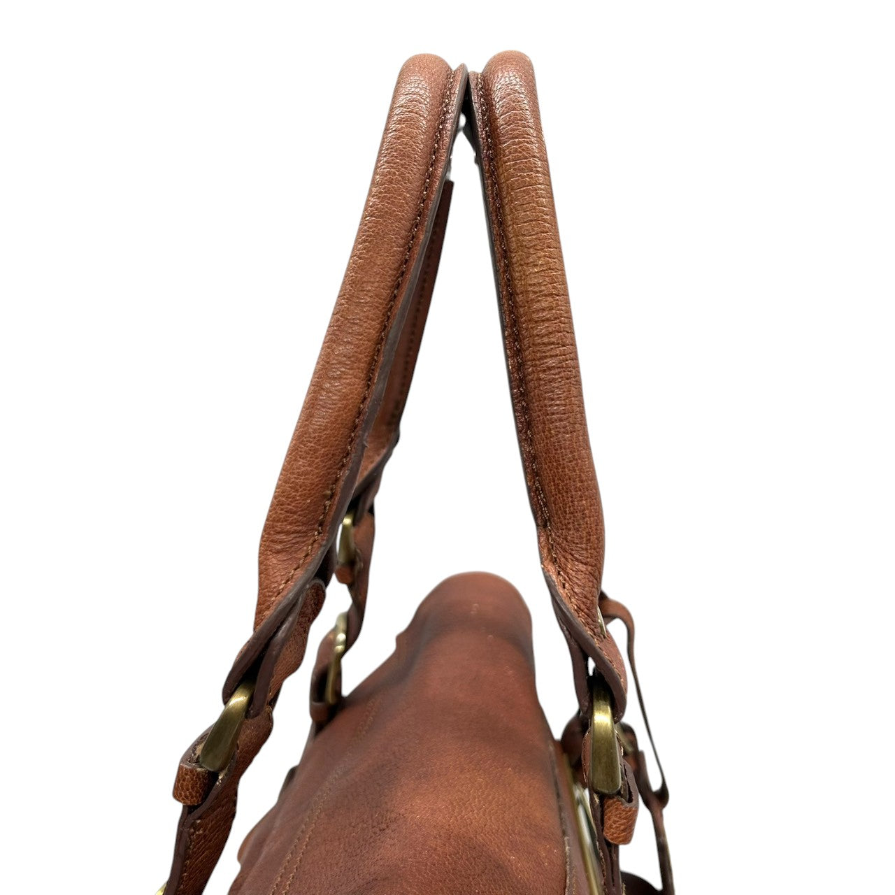 バイオレットハンガー Violet Hanger ハンドバッグ トートバッグ レザー 本革 ブラウン 茶 ゴールド金具 プレートチャーム付 スタッズ Dリング レディース マチ広 収納力 廃盤 希少 レア レトロ ビンテージ調 鞄 カバン s46