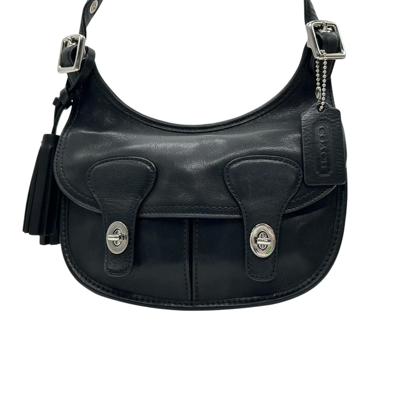 美品 コーチ COACH レガシー アーカイバル ランブラー 19925 ショルダーバッグ 斜め掛け可 レザー 本革 ダブルターンロック タッセル フリンジ 黒 ブラック オールドコーチ Y2K 00s vintage archive s46