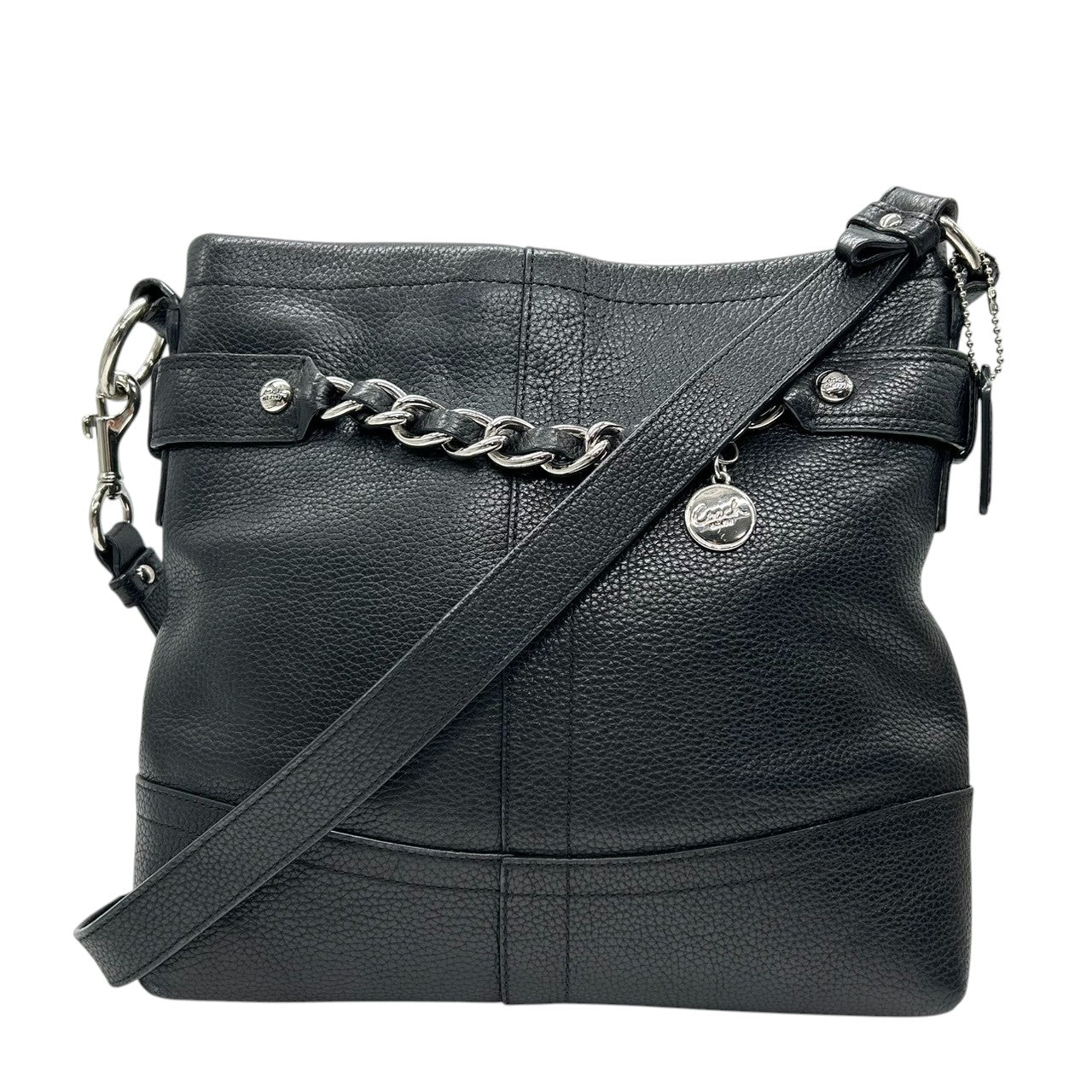 コーチ COACH デイジー F18863 ショルダーバッグ ハンドバッグ 2WAY 斜め掛け可 レザー 本革 ブラック 黒 チェーン チャーム付 シルバー金具 レディース 肩掛け ワンショルダー カジュアル 通勤 通学 鞄 カバン s46