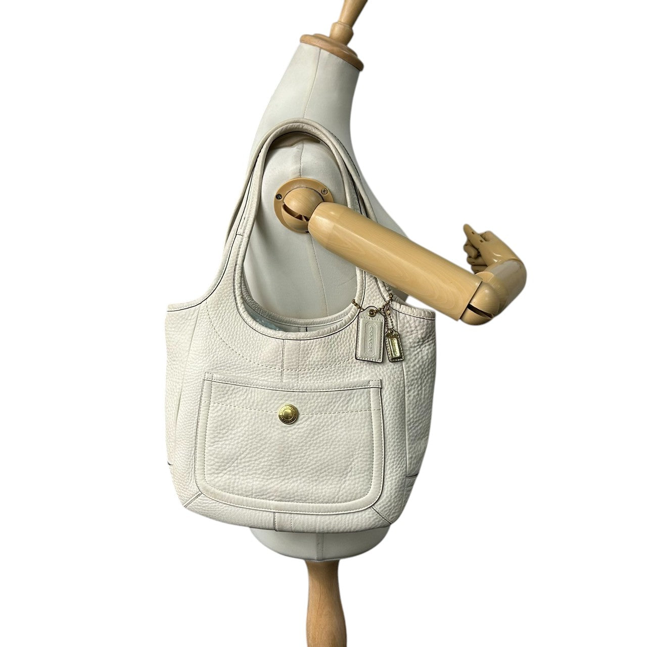 美品 コーチ COACH エルゴ 11615 トートバッグ ショルダーバッグ レザー 本革 ホワイト 白 アイボリー レガシーストライプ 裏地 肩掛け ワンショルダー 軽量 シボ革 上品 レディース 鞄 カバン 通勤 通学 s46