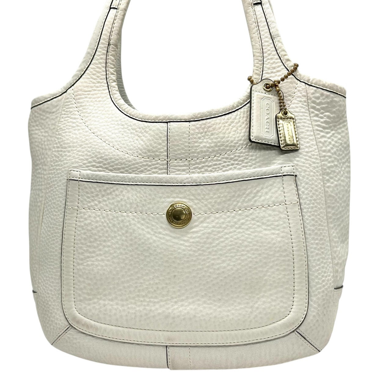 美品 コーチ COACH エルゴ 11615 トートバッグ ショルダーバッグ レザー 本革 ホワイト 白 アイボリー レガシーストライプ 裏地 肩掛け ワンショルダー 軽量 シボ革 上品 レディース 鞄 カバン 通勤 通学 s46