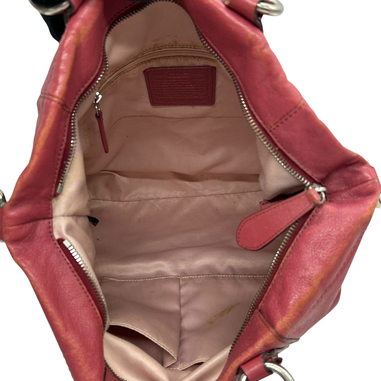 コーチ COACH アシュレイ Ashley F15444 2WAY ショルダーバッグ ハンドバッグ トートバッグ 斜め掛け可 レザー 本革 ピンク ローズ シルバー金具 筆記体ロゴ レディース 肩掛け ワンショルダー 華やか フェミニン 鞄 カバン s46