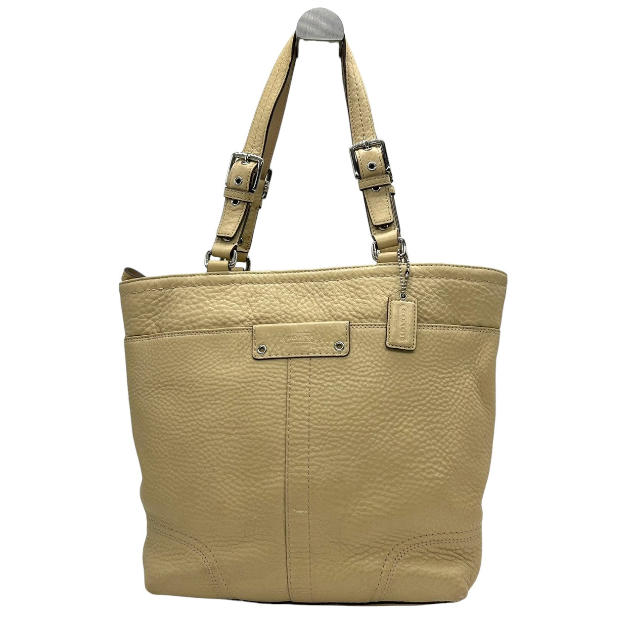 美品 コーチ COACH ブリーカー F13089 トートバッグ ショルダーバッグ レザー 本革 ベージュ クリーム アイボリー 肩掛け ワンショルダー A4収納可 シンプル エレガント バックル レディース 通勤 通学 鞄 カバン U7