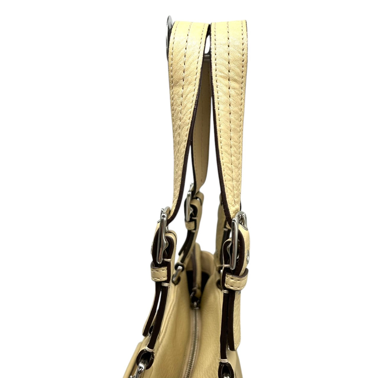 美品 コーチ COACH ブリーカー F13089 トートバッグ ショルダーバッグ レザー 本革 ベージュ クリーム アイボリー 肩掛け ワンショルダー A4収納可 シンプル エレガント バックル レディース 通勤 通学 鞄 カバン U7