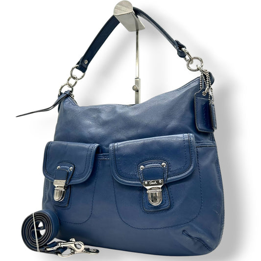 コーチ COACH パーク レザー ホーボー F23531 2WAY ショルダーバッグ ハンドバッグ 斜め掛け可 本革 ネイビー 紺 ブルー ダブルポケット シルバー金具 レディース 肩掛け ワンショルダー A4収納可 通勤 通学 鞄 カバン s38