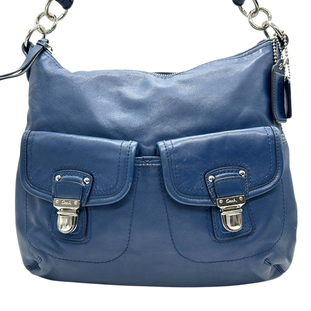 コーチ COACH パーク レザー ホーボー F23531 2WAY ショルダーバッグ ハンドバッグ 斜め掛け可 本革 ネイビー 紺 ブルー ダブルポケット シルバー金具 レディース 肩掛け ワンショルダー A4収納可 通勤 通学 鞄 カバン s38