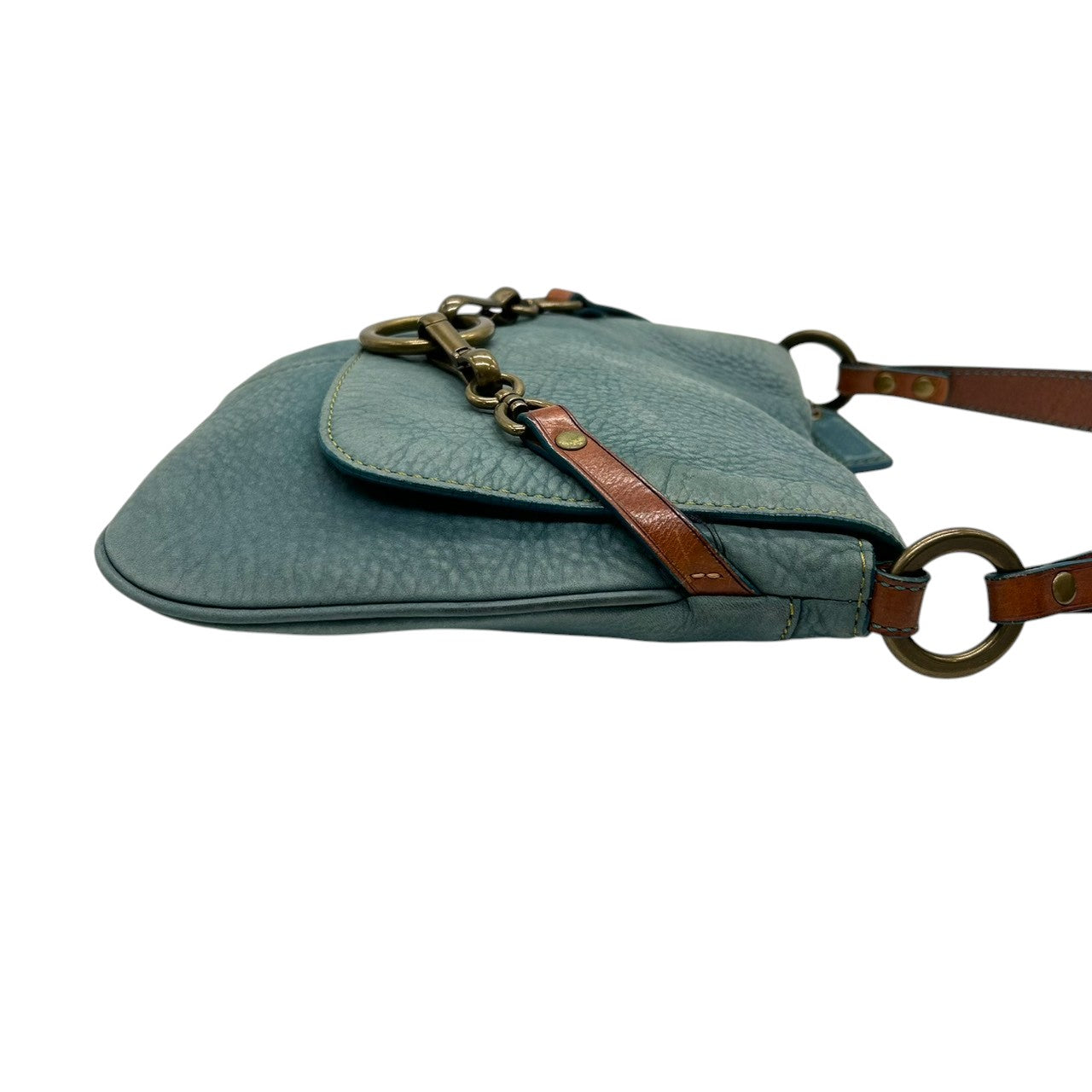 コーチ COACH 9387 ショルダーバッグ ワンショルダー ヌバック レザー 本革 ブルー ターコイズ 青 リング金具 チェーン 肩掛け ビンテージ レトロ 裏地ライムグリーン ネオンカラー レディース 鞄 カバン 希少 s38