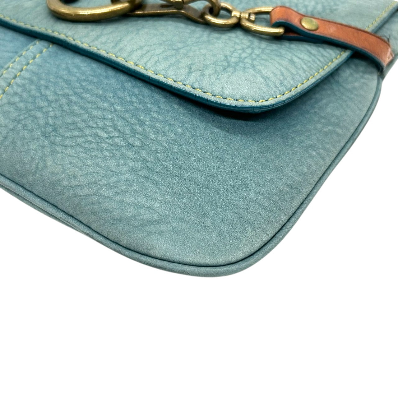 コーチ COACH 9387 ショルダーバッグ ワンショルダー ヌバック レザー 本革 ブルー ターコイズ 青 リング金具 チェーン 肩掛け ビンテージ レトロ 裏地ライムグリーン ネオンカラー レディース 鞄 カバン 希少 s38