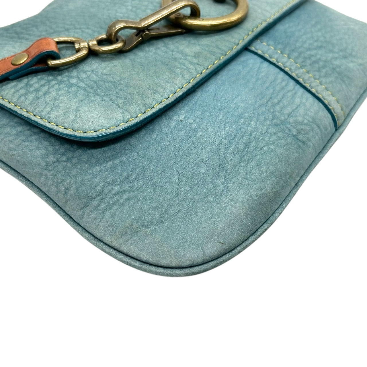 コーチ COACH 9387 ショルダーバッグ ワンショルダー ヌバック レザー 本革 ブルー ターコイズ 青 リング金具 チェーン 肩掛け ビンテージ レトロ 裏地ライムグリーン ネオンカラー レディース 鞄 カバン 希少 s38