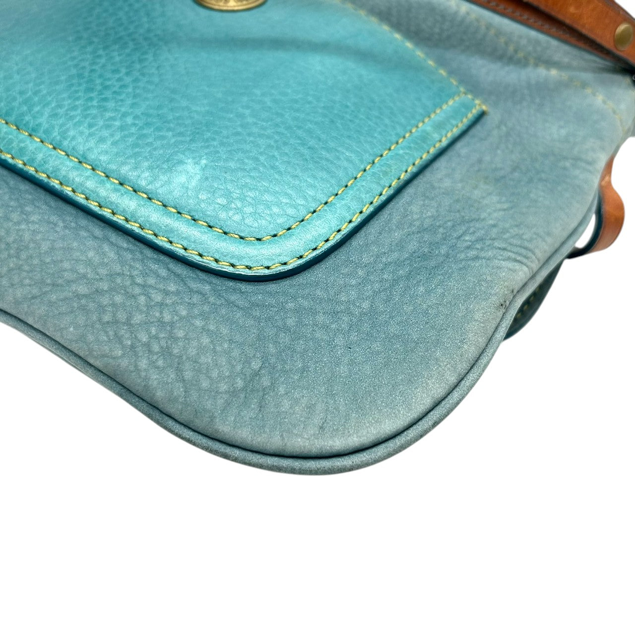 コーチ COACH 9387 ショルダーバッグ ワンショルダー ヌバック レザー 本革 ブルー ターコイズ 青 リング金具 チェーン 肩掛け ビンテージ レトロ 裏地ライムグリーン ネオンカラー レディース 鞄 カバン 希少 s38