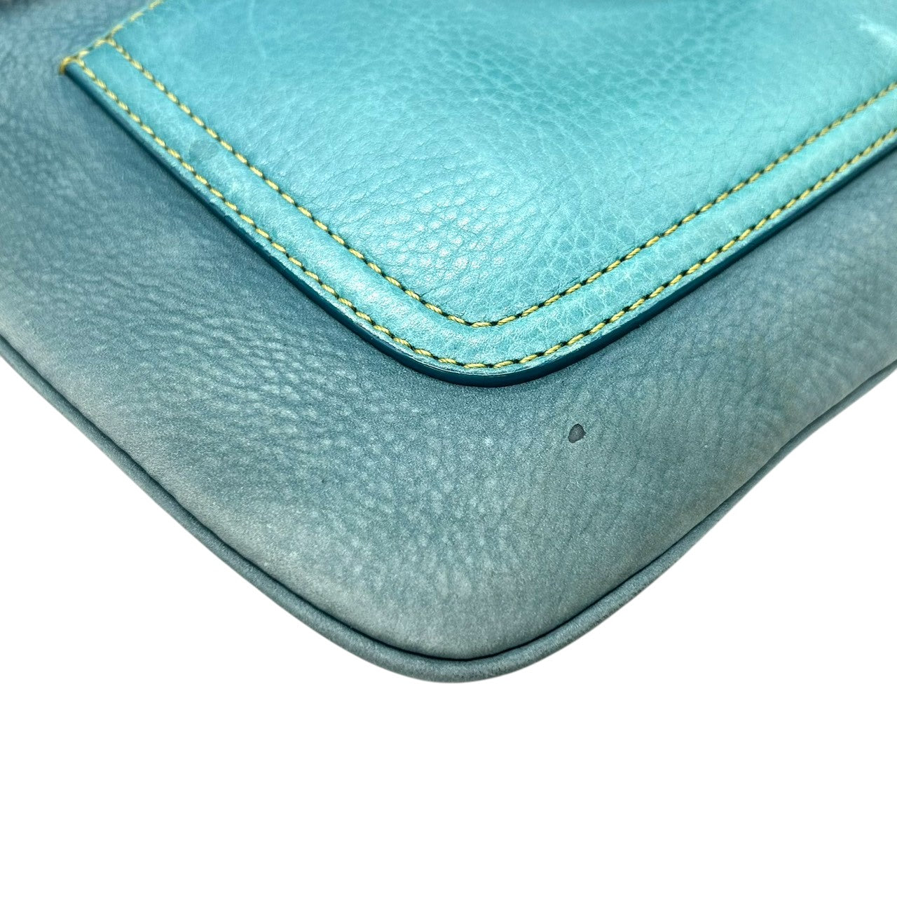 コーチ COACH 9387 ショルダーバッグ ワンショルダー ヌバック レザー 本革 ブルー ターコイズ 青 リング金具 チェーン 肩掛け ビンテージ レトロ 裏地ライムグリーン ネオンカラー レディース 鞄 カバン 希少 s38