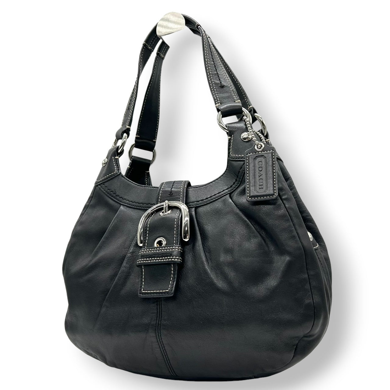 コーチ COACH ソーホー レザー ホーボー F15527 ショルダーバッグ ハンドバッグ 本革 ブラック 黒 ホワイトステッチ バックル ベルト シルバー金具 レディース 肩掛け ワンショルダー 通勤 通学 鞄 カバン エレガント s38