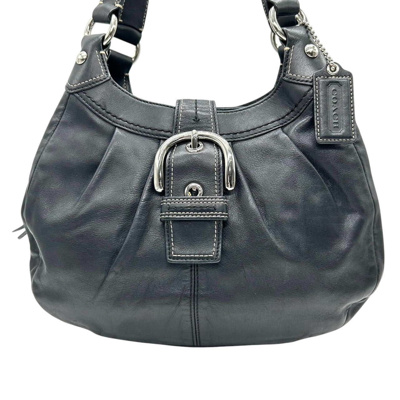 コーチ COACH ソーホー レザー ホーボー F15527 ショルダーバッグ ハンドバッグ 本革 ブラック 黒 ホワイトステッチ バックル ベルト シルバー金具 レディース 肩掛け ワンショルダー 通勤 通学 鞄 カバン エレガント s38