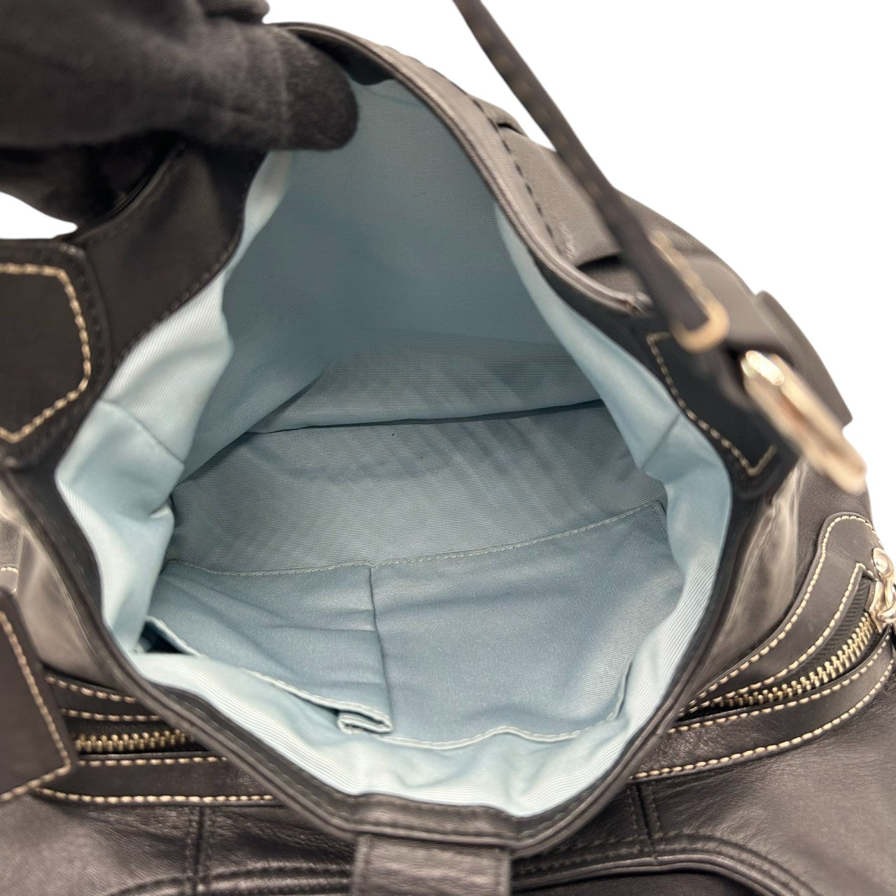 コーチ COACH ソーホー レザー ホーボー F15527 ショルダーバッグ ハンドバッグ 本革 ブラック 黒 ホワイトステッチ バックル ベルト シルバー金具 レディース 肩掛け ワンショルダー 通勤 通学 鞄 カバン エレガント s38