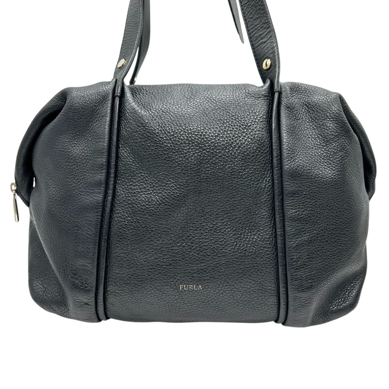フルラ FURLA レザー ハンドバッグ トートバッグ ショルダーバッグ 本革 シボ革 シュリンクレザー ブラック 黒 シルバー金具 ロゴ シンプル ベーシック レディース 肩掛け マチ広 収納力 鞄 カバン 通勤 通学 s38