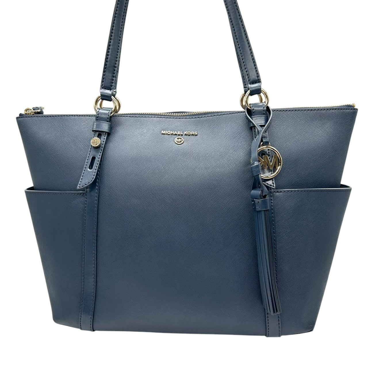 マイケルコース MICHAEL KORS トートバッグ ショルダーバッグ 肩掛け PVC サフィアーノ調 ネイビー 紺 MKロゴ チャーム タッセル A4収納可 大容量 通勤 通学 ビジネス シンプル 機能的 レディース 鞄 カバン s38