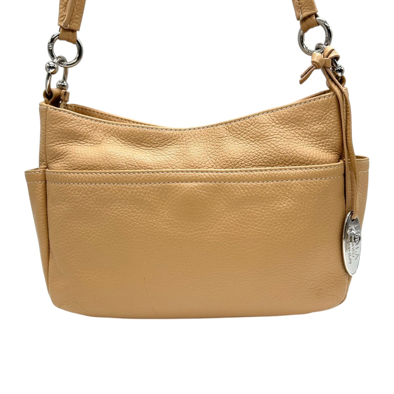 フルラ FURLA ANAコラボ 2WAY ショルダーバッグ ハンドバッグ 斜め掛け可 レザー 本革 シボ革 ベージュ キャメル シルバー金具 チャーム付 レディース 肩掛け ワンショルダー ポケット多数 希少 限定 鞄 カバン 通勤 通学 s52