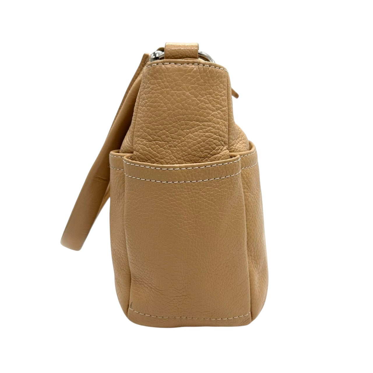 フルラ FURLA ANAコラボ 2WAY ショルダーバッグ ハンドバッグ 斜め掛け可 レザー 本革 シボ革 ベージュ キャメル シルバー金具 チャーム付 レディース 肩掛け ワンショルダー ポケット多数 希少 限定 鞄 カバン 通勤 通学 s52