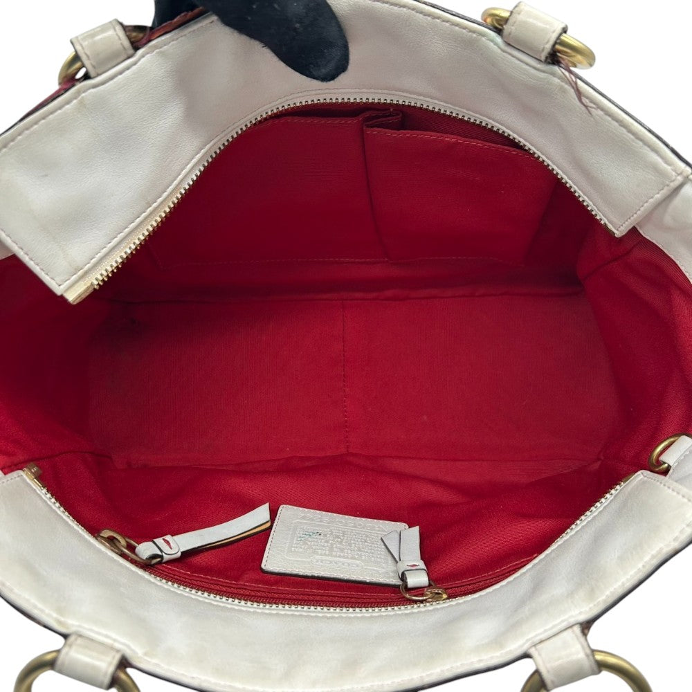 コーチ COACH トートバッグ ワンショルダー ハンプトンズ ウィークエンド パッチワーク フラワー 花柄 アップリケ レザー スエード ホワイト マルチカラー 10509 レディース 希少 レア ヴィンテージ s74