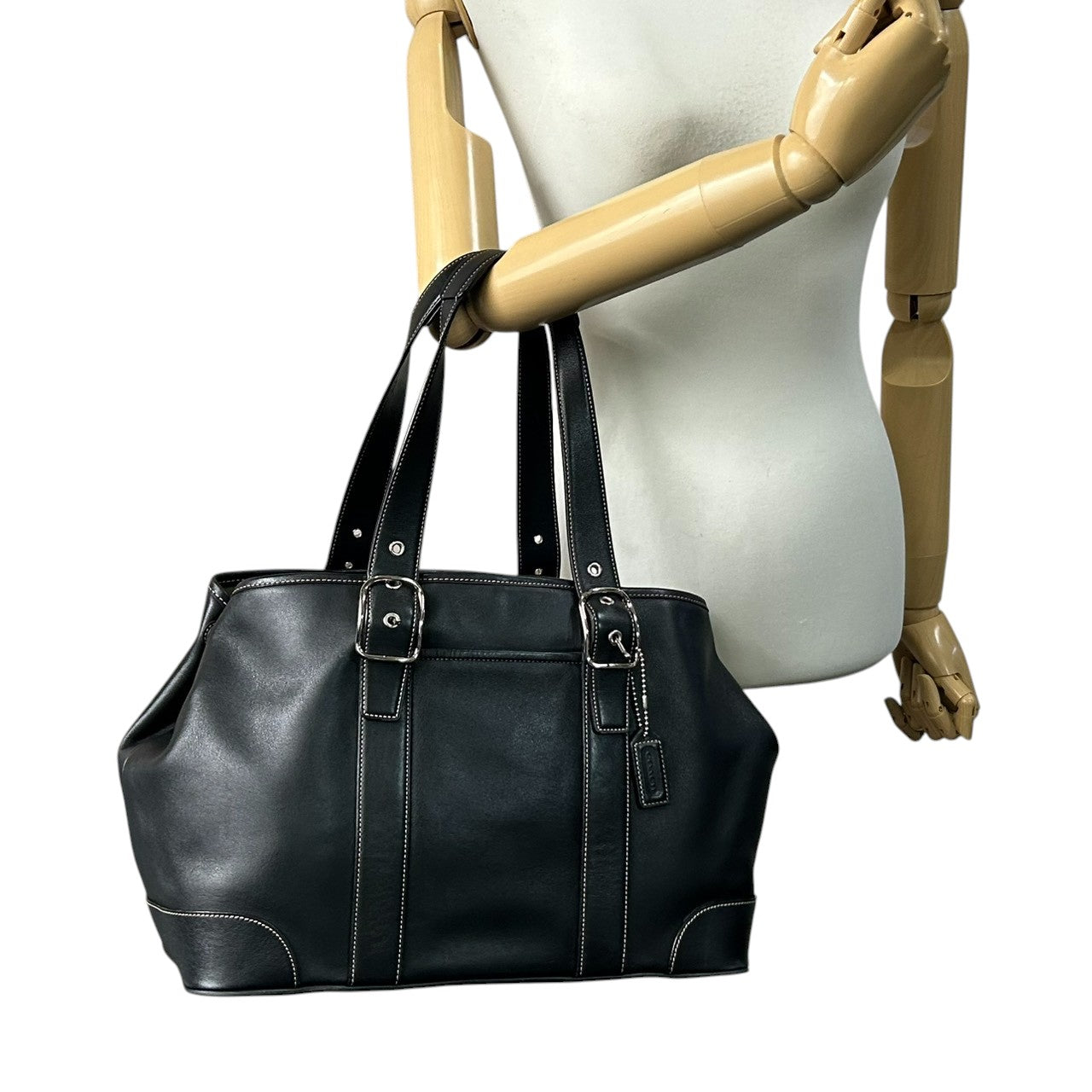 【未使用級/美品】コーチ COACH トートバッグ ハンドバッグ レザー 本革 ブラック 黒 7582 シルバー金具 ステッチ 大容量 A4収納可 ビジネス カジュアル 通勤 通学 レディース メンズ ユニセックス s74