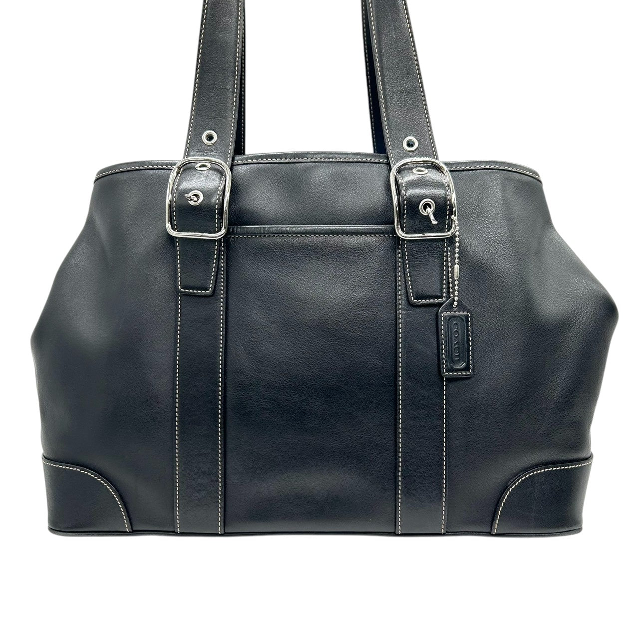 【未使用級/美品】コーチ COACH トートバッグ ハンドバッグ レザー 本革 ブラック 黒 7582 シルバー金具 ステッチ 大容量 A4収納可 ビジネス カジュアル 通勤 通学 レディース メンズ ユニセックス s74