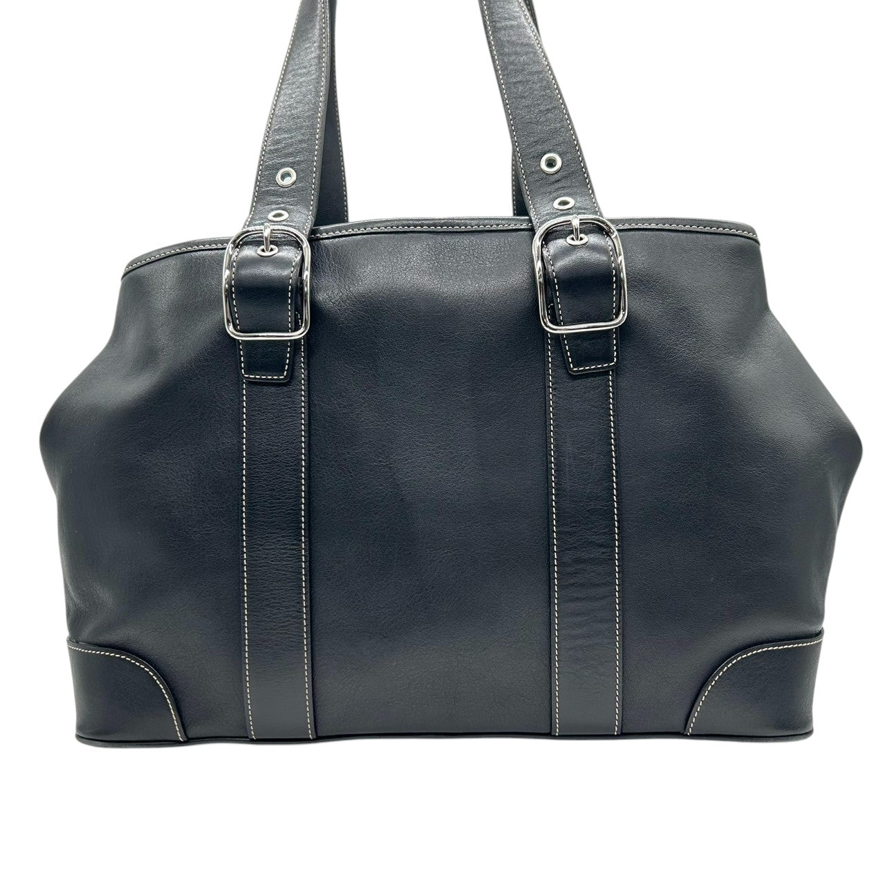 【未使用級/美品】コーチ COACH トートバッグ ハンドバッグ レザー 本革 ブラック 黒 7582 シルバー金具 ステッチ 大容量 A4収納可 ビジネス カジュアル 通勤 通学 レディース メンズ ユニセックス s74