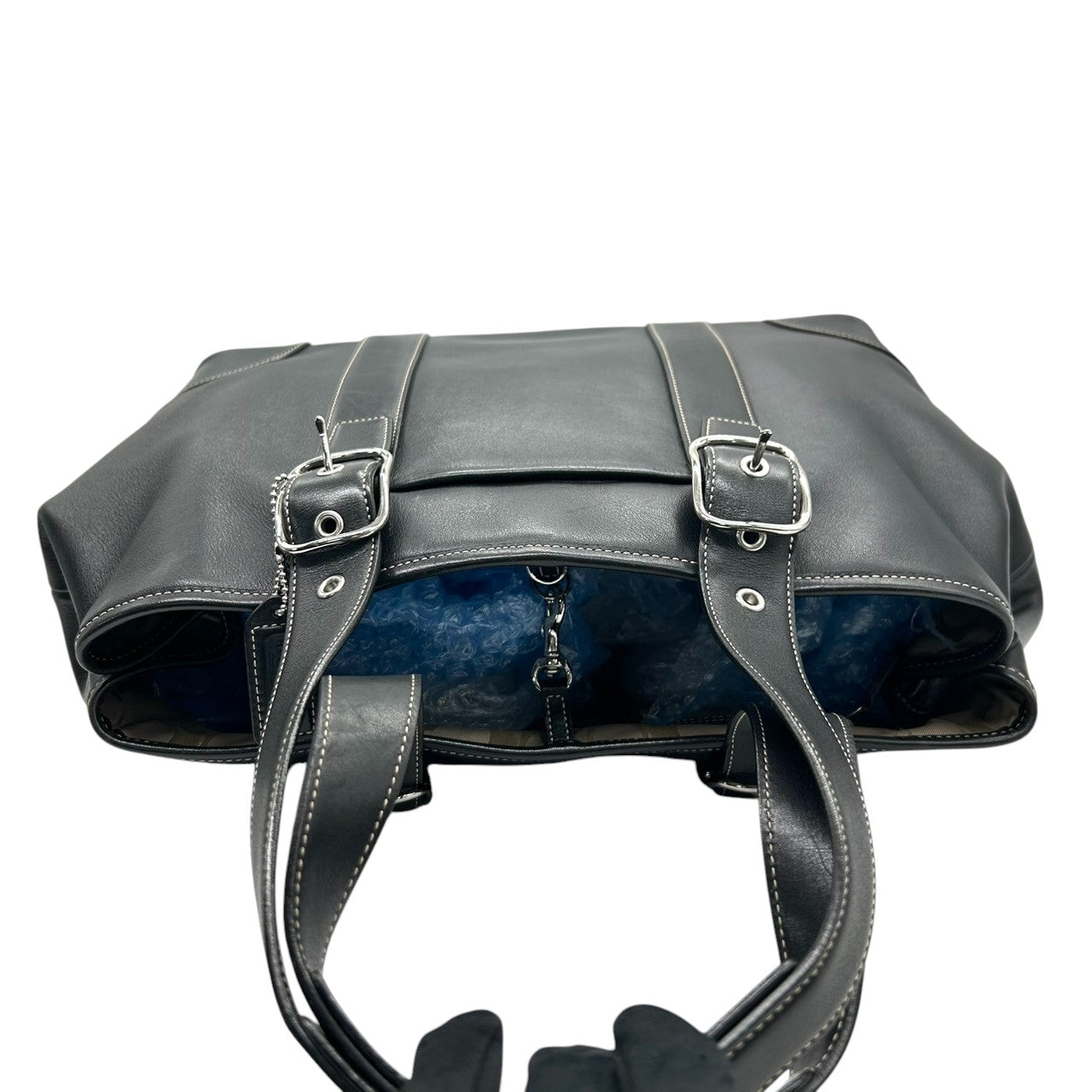 【未使用級/美品】コーチ COACH トートバッグ ハンドバッグ レザー 本革 ブラック 黒 7582 シルバー金具 ステッチ 大容量 A4収納可 ビジネス カジュアル 通勤 通学 レディース メンズ ユニセックス s74