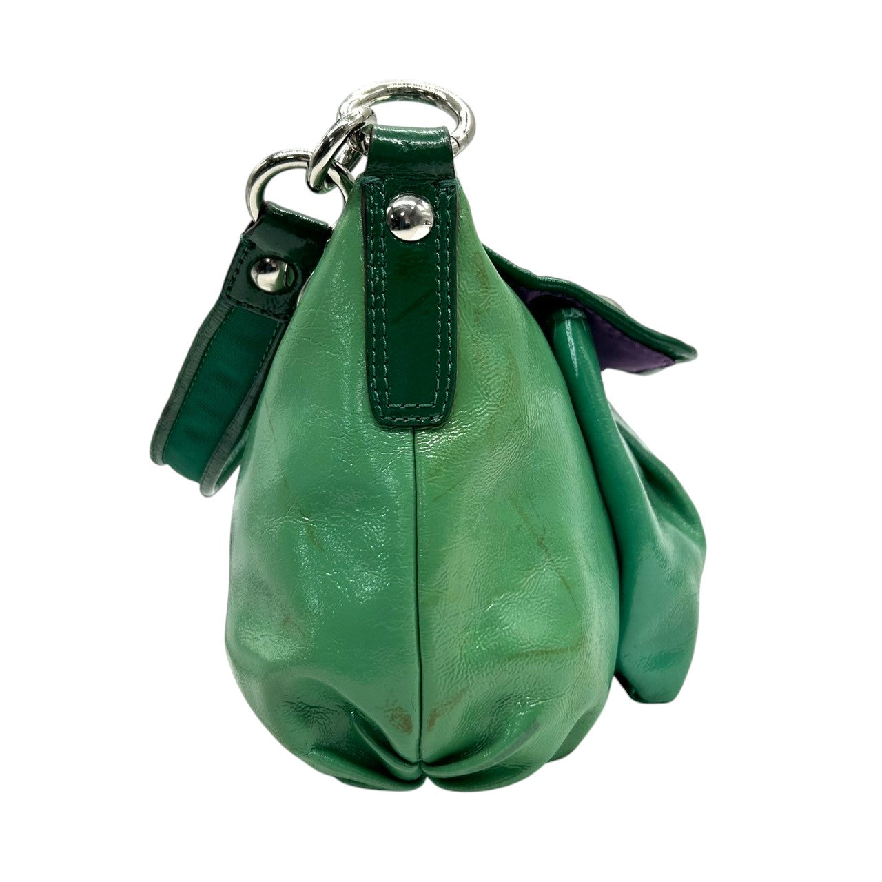 コーチ COACH ポピー パテントレザー 2WAY ショルダーバッグ ワンショルダー ハンドバッグ 13852 エナメル グリーン ラメ チャーム付き 斜め掛け可 レディース ポップ 個性的 s12
