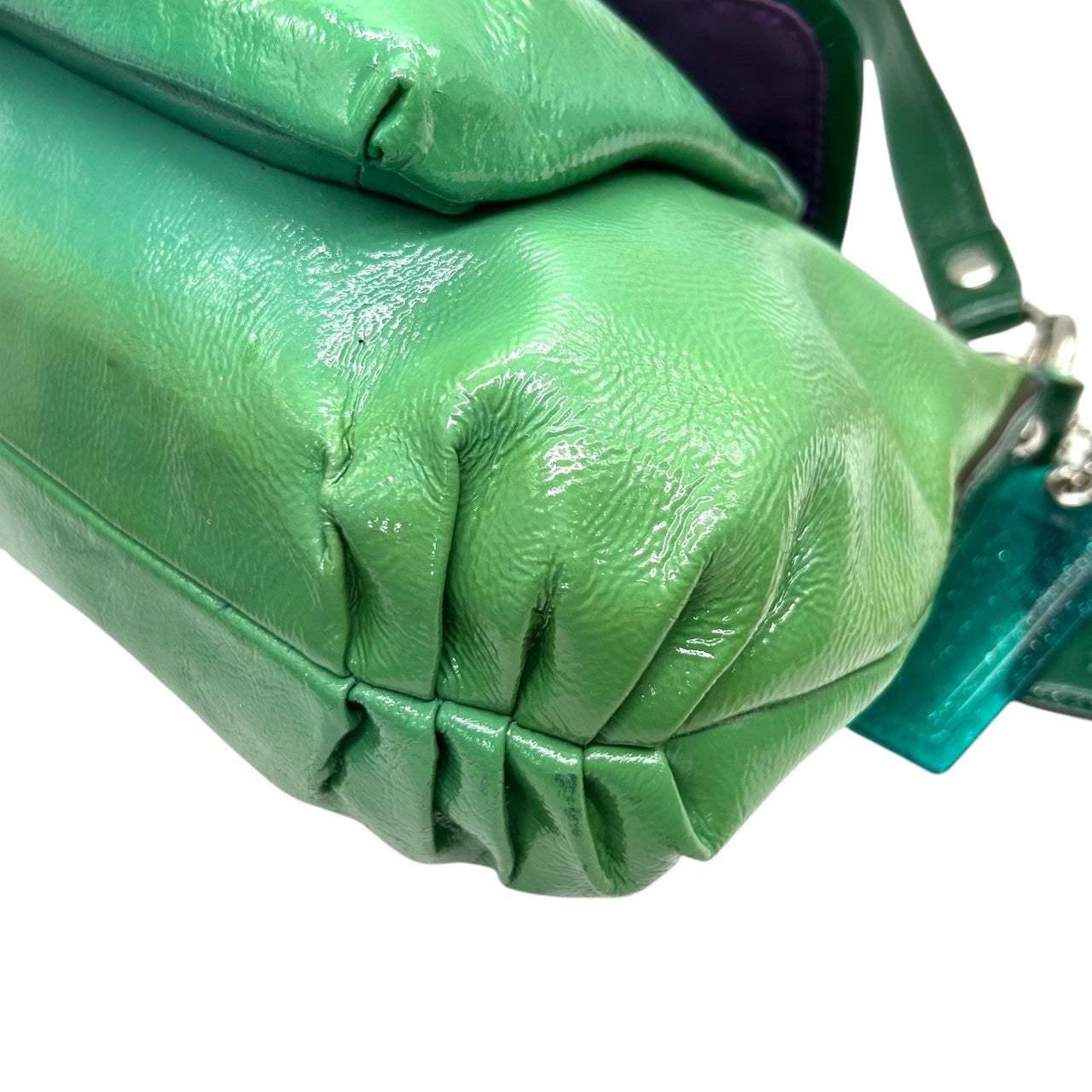 コーチ COACH ポピー パテントレザー 2WAY ショルダーバッグ ワンショルダー ハンドバッグ 13852 エナメル グリーン ラメ チャーム付き 斜め掛け可 レディース ポップ 個性的 s12