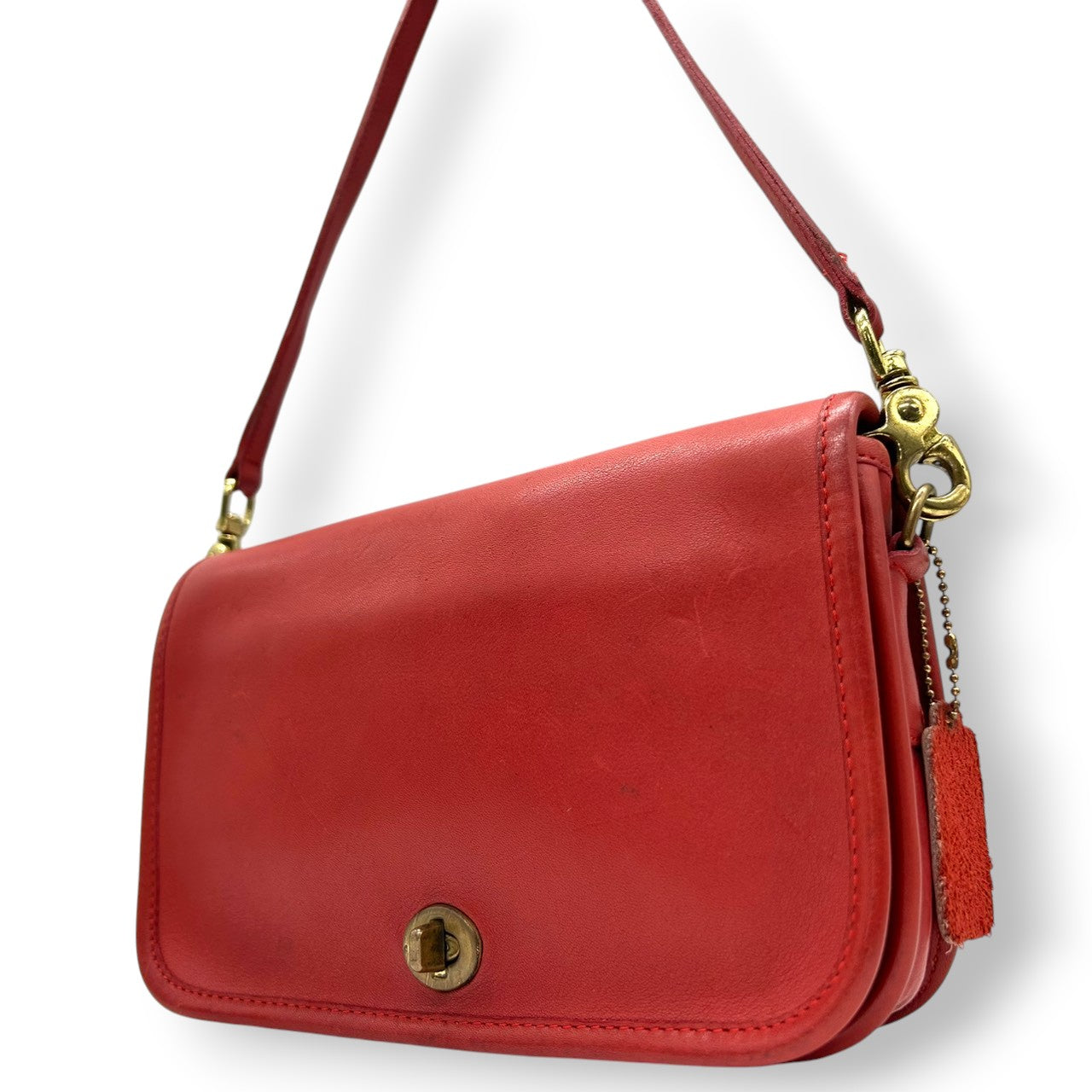 美品 希少 オールドコーチ OLD COACH 6866 USA製 ショルダーバッグ ポシェット クラッチバッグ 2WAY 斜め掛け可 グラブタンレザー 本革 レッド 赤 ターンロック ビンテージ クラシック レトロ レディース 鞄 s12