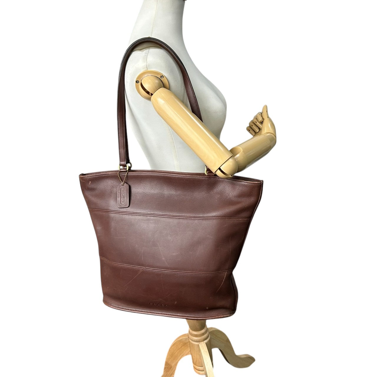 コーチ COACH オールドコーチ OLD COACH 9094 USA製 トートバッグ ショルダーバッグ 肩掛け A4収納可 大容量 レザー 本革 グラブタンレザー ダークブラウン こげ茶 マホガニー アメリカ製 ビンテージ メンズ レディース s56