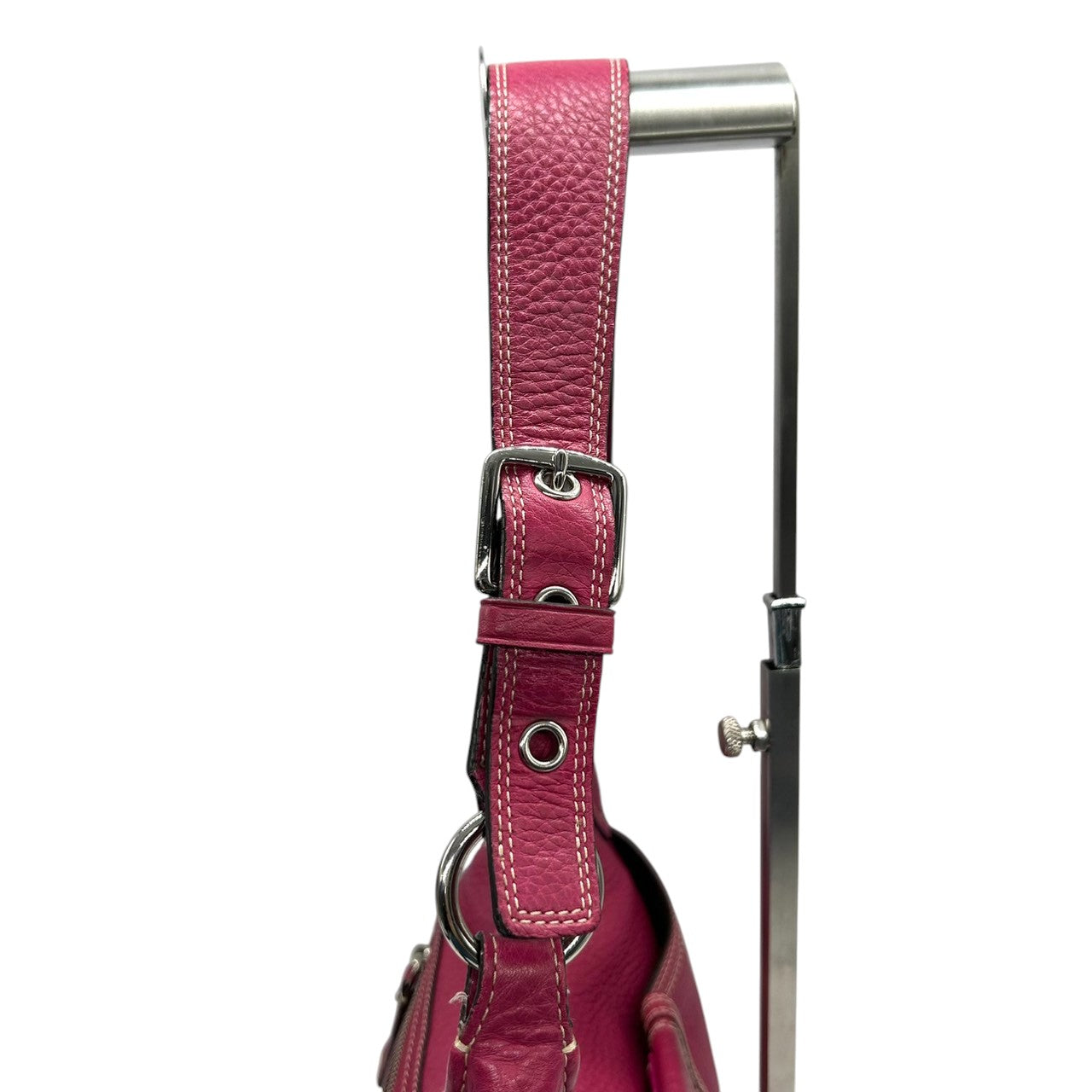 美品 コーチ COACH パーカー レザー ホーボー F13956 ショルダーバッグ ワンショルダー 本革 ピンク パープル フューシャ ターンロック シルバー金具 ステッチ レディース 肩掛け 鞄 カバン 鮮やか 差し色 アクセントカラー お出かけ s22