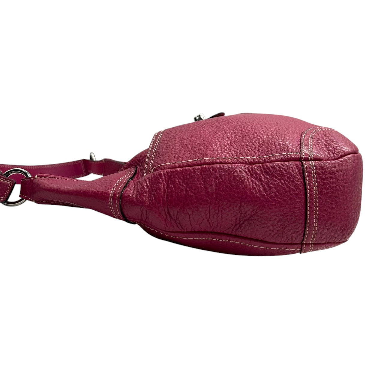 美品 コーチ COACH パーカー レザー ホーボー F13956 ショルダーバッグ ワンショルダー 本革 ピンク パープル フューシャ ターンロック シルバー金具 ステッチ レディース 肩掛け 鞄 カバン 鮮やか 差し色 アクセントカラー お出かけ s22