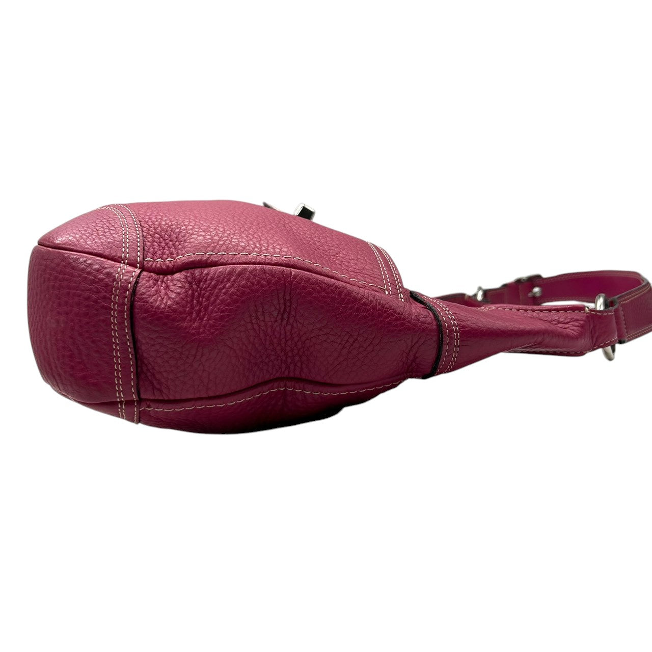 美品 コーチ COACH パーカー レザー ホーボー F13956 ショルダーバッグ ワンショルダー 本革 ピンク パープル フューシャ ターンロック シルバー金具 ステッチ レディース 肩掛け 鞄 カバン 鮮やか 差し色 アクセントカラー お出かけ s22