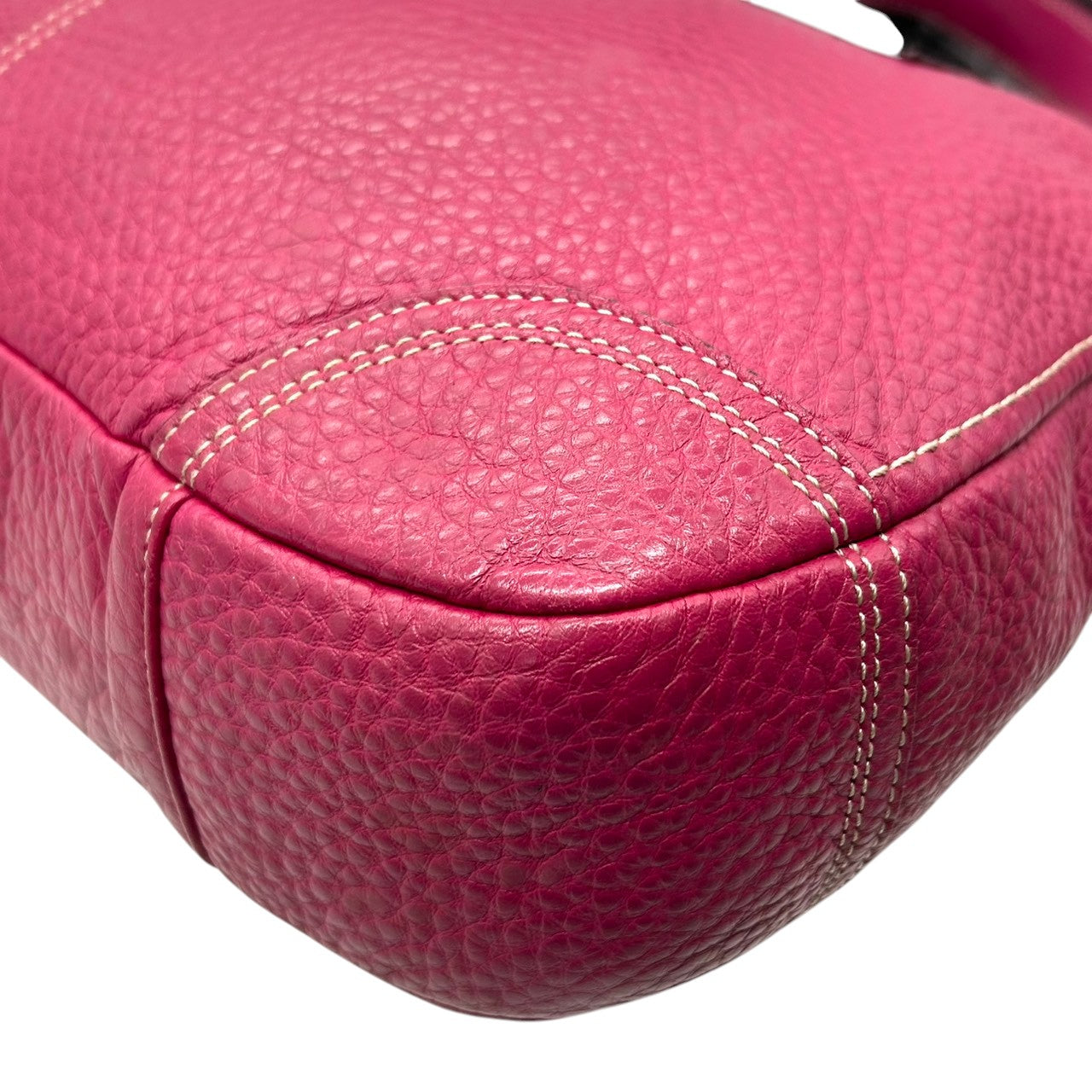 美品 コーチ COACH パーカー レザー ホーボー F13956 ショルダーバッグ ワンショルダー 本革 ピンク パープル フューシャ ターンロック シルバー金具 ステッチ レディース 肩掛け 鞄 カバン 鮮やか 差し色 アクセントカラー お出かけ s22